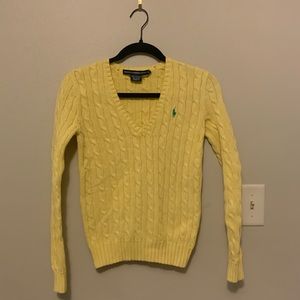Ralph Lauren Sport Yellow V-Neck Cable Knit Sweater XS